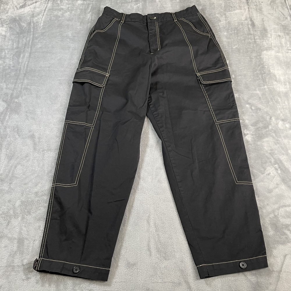The Drop Womens Cargo Pants Black Lg Contrast Stitch Baggy High Waist Streetwear